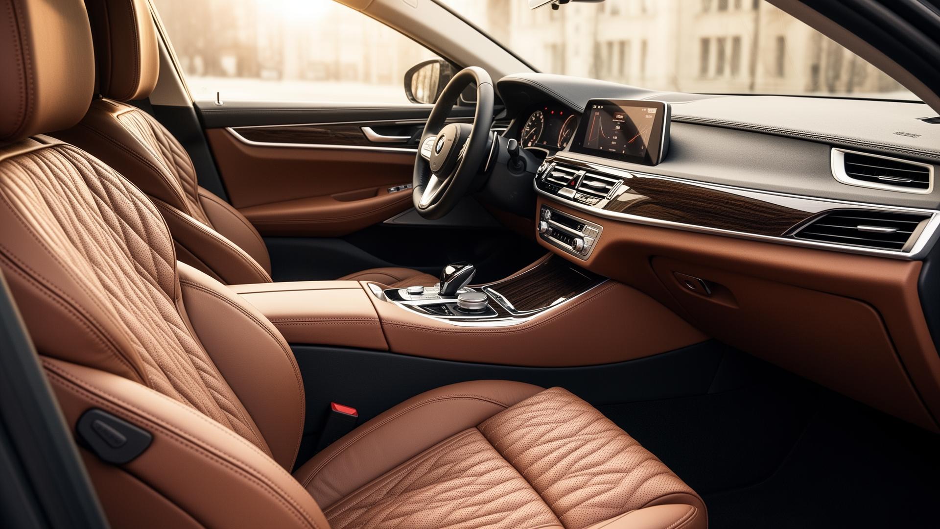 Detailed luxury car interior with leather seats